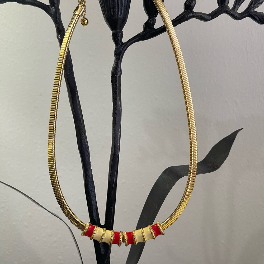 Gold Necklace with Red and Cream Accents.  Maybe Monet??